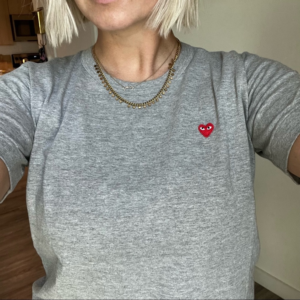 Gray Comme Des Garçons PLAY heart applique tee